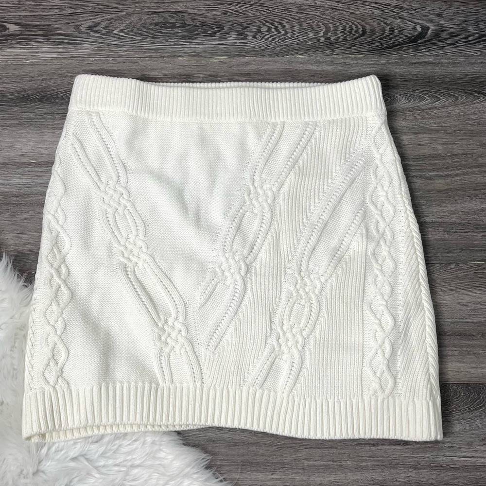 Maeve by Anthropologie Women’s Sweater Skirt Large Lined Cableknit Cream
